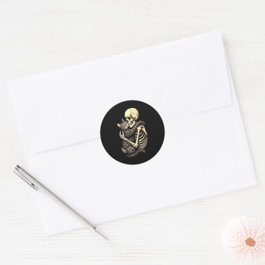 Y Skeleton Hugging Cat Halloween Lovers Human Pro Ronde Sticker (Envelop)