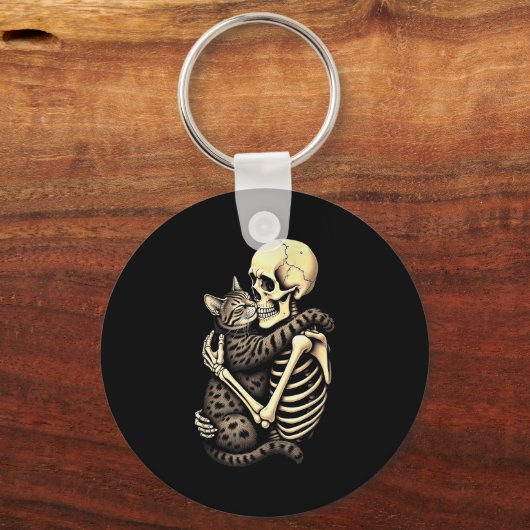 Y Skeleton Hugging Cat Halloween Lovers Human Pro Sleutelhanger (Voorkant)