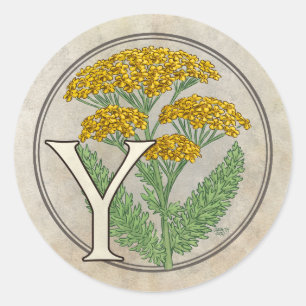 Y voor Yarrow Flower Monogram Ronde Sticker