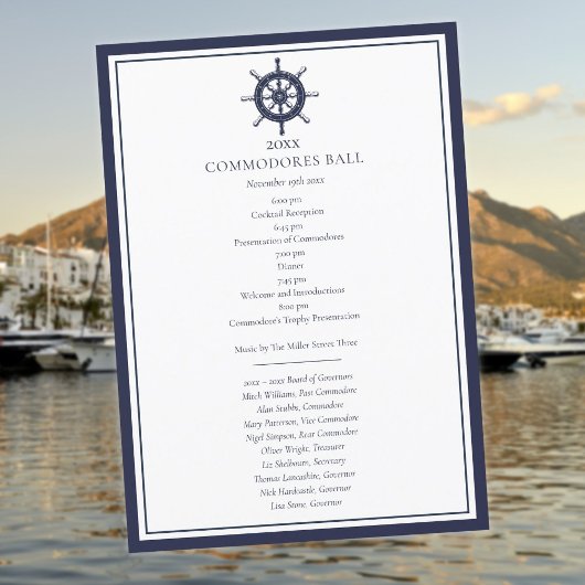 Yacht Club Menu Nautique Marine Blue Programme