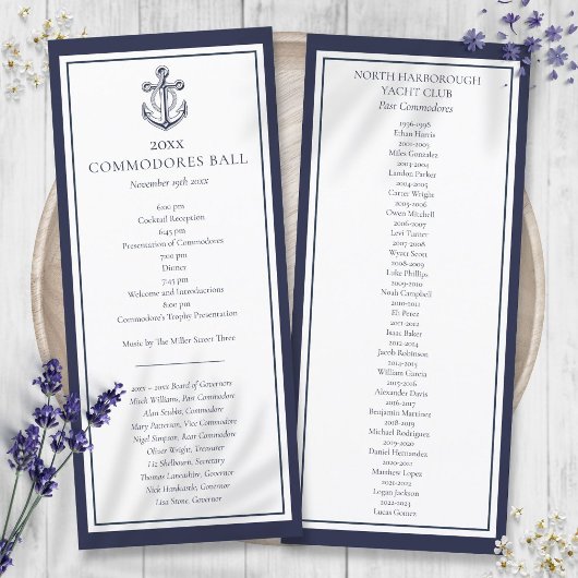 Yacht Club Nautical Navy Blue Menu Programma