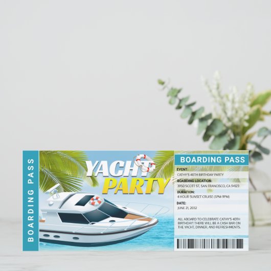 Yachting Boat Cruise Birthday Party Uitnodiging (Staand voorkant)