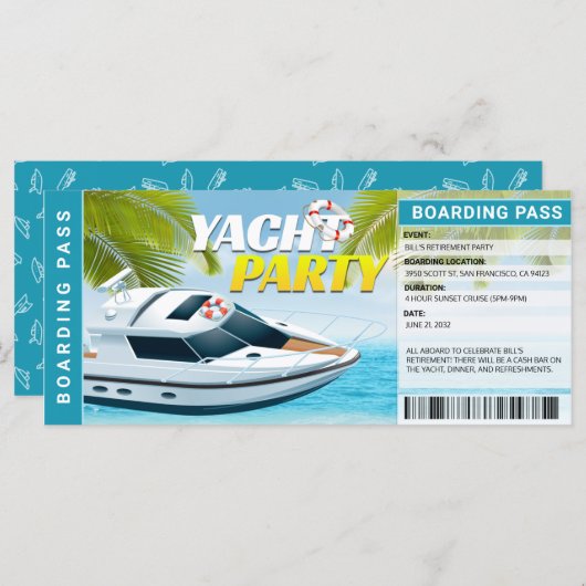Yachting Boat Cruise Retirement Party Uitnodiging (Voorkant / Achterkant)