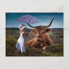 YAK GIRL UMBRELLA FUNNY POSTCROSSING BRIEFKAART