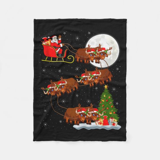 Yak Santa Sleigh Flying Funny Magical Christmas Ta Fleece Deken (Voorkant)