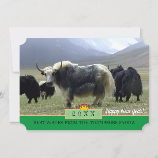 Yaks & Happy Nieuwjaar! Kaart/Himalaya, Tibet Feestdagenkaart (Voorkant)