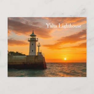 Yalta-vuurtoren bij zonsondergang, Oekraïne, ansic Briefkaart