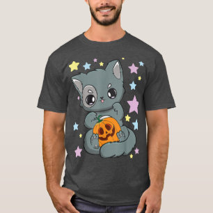 Yami Kawaii Chibi Anime Cat Neko Gothic Pumpkin Fa T-shirt
