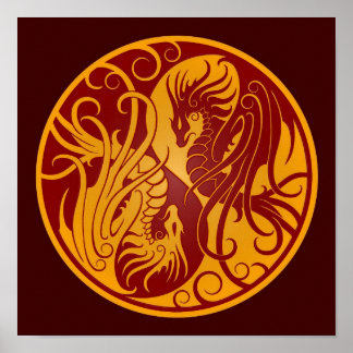 Yang Dragons, gele en rode vliegers Poster