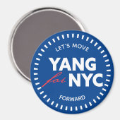 Yang for NYC Let's Move Forward 46yo Stippen Blue Magneet (Voorkant / Achterkant)