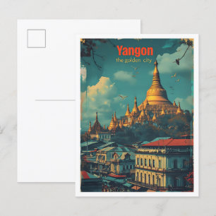 Yangon Myanmar kunst reisillustratie Briefkaart