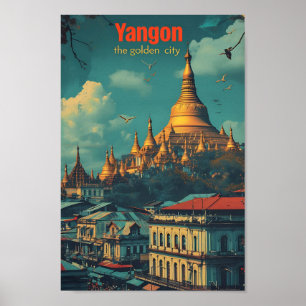 Yangon Myanmar kunst reisillustratie Poster