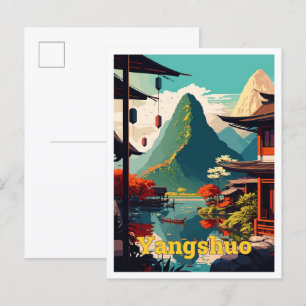 Yangshuo China Travel Art Vintage Illustratie Briefkaart