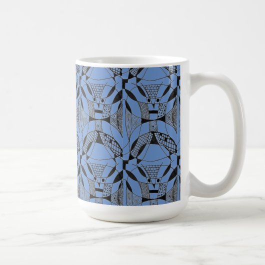 "Yappy Dog on Blue Tiled" Abstrait Design Mug (Droite)