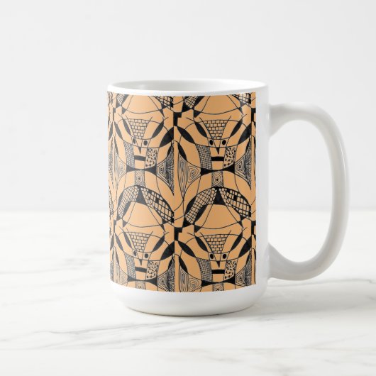 "Yappy Dog on Oranje Tiled" Abstract Design Mok (Rechts)