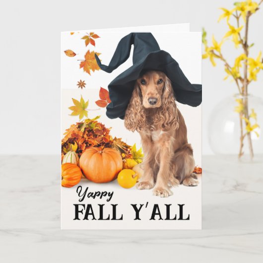 Yappy Herfst Y'all Halloween Cocker Spaniel Kaart (Gele Bloem)