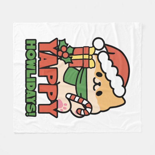 Yappy Howholidays - Schattigee Cartoon voor kersth Fleece Deken (Voorkant (Horizontaal))