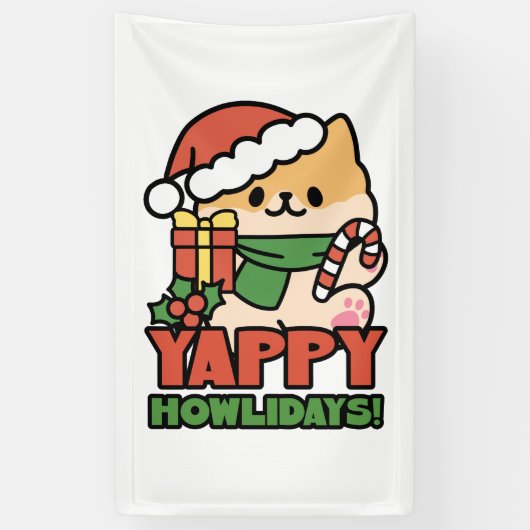 Yappy Howholidays - Schattigee Cartoon voor kersth Spandoek (Verticaal)