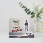 Yaquina Head Lighthouse Merry Kerstfeestdag Briefkaart (Staand voorkant)