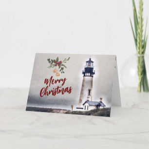Yaquina Head Lighthouse Merry Kerstfeestdag Kaart