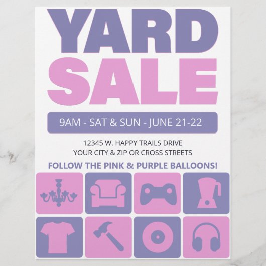 Yard Sale Flyer Sjabloon (ROZE & LAVENDEL) (Voorkant)