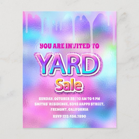 Yard Sale Holographic Pink Glitter Drip Flyer (Voorkant)
