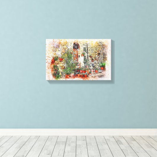 Yard Tuin Bloem Deur Venster Potsteen Canvas Afdruk (Insitu (Houten vloer))