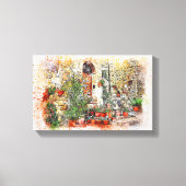 Yard Tuin Bloem Deur Venster Potsteen Canvas Afdruk (Voorkant)