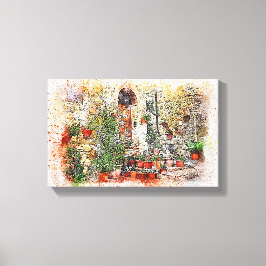 Yard Tuin Bloem Deur Venster Potsteen Canvas Afdruk (Voorkant)