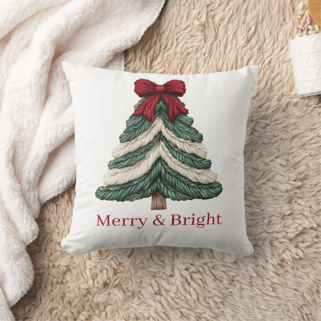 Yarn Faux Embroidery Christmas Tree Merry Bright Kussen (Deken)