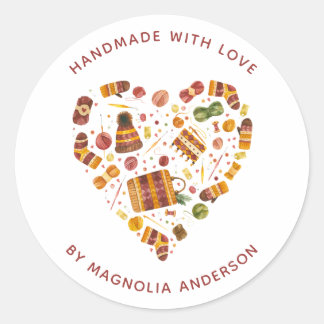 Yarn Heart Crochet Handmade with Love Ronde Sticker