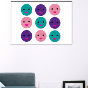 Yarn Kawaii Roze Paarse Blauwgroen Poster