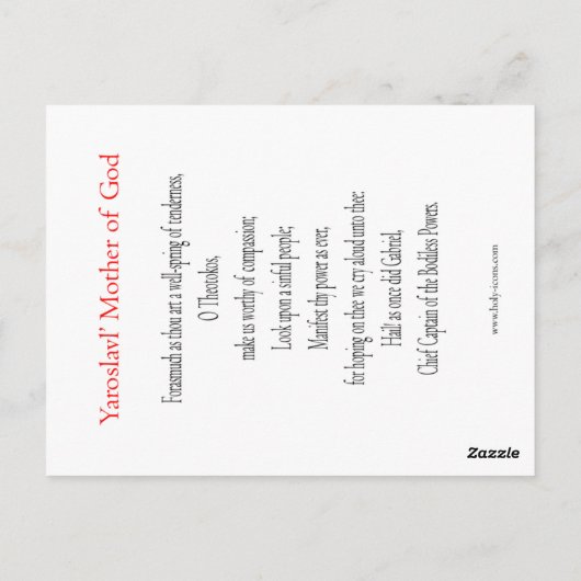 Yaroslavl'Moeder van God Prayer Card Briefkaart (Achterkant)