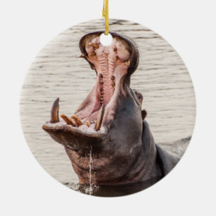 Yawning Hippo Keramisch Ornament