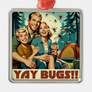 Yay Bugs Camping Grappig Metalen Ornament