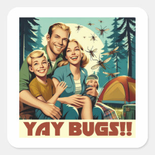 Yay Bugs Camping Grappig Vierkante Sticker