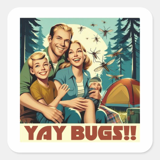 Yay Bugs Camping Grappig Vierkante Sticker (Voorkant)