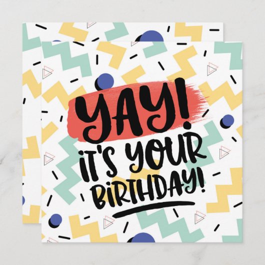 Yay, it's your birthday memphis eighties style men feestdagenkaart (Voorkant / Achterkant)