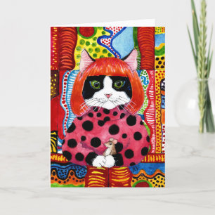 Yayoi Kusama eerbetoon als Schattigee Cat muiskaar Feestdagen Kaart