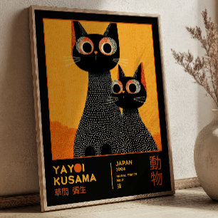 Yayoi Kusama Zwarte Katten Retro Expositieposter Poster
