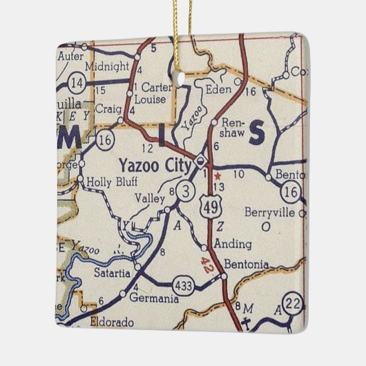 Yazoo City MS Map Keramisch Ornament (Links)