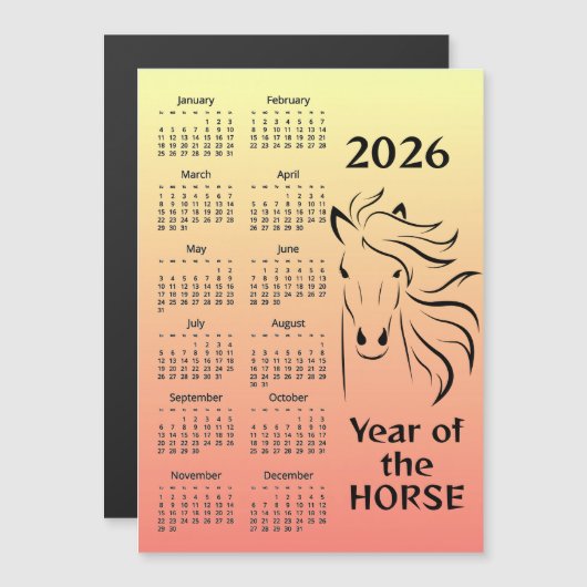 Year of the Horse 2026 Calendar Magnetic Card (Voorkant / Achterkant)