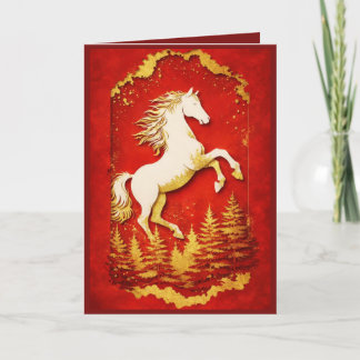 Year of the Horse 2026 Red & Gold Greeting Card Kaart
