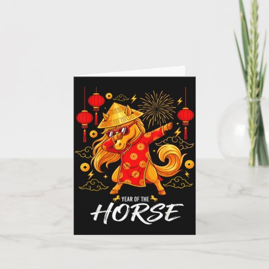 Year Of The Horse Dabbing Zodiac Horse Chinese New Kaart (Voorkant)