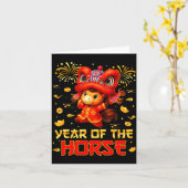 Year Of The Horse Lion Dance Lunar Chinese New Yea Kaart (Gele Bloem)