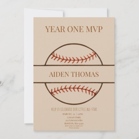 Year One MVP Baseball First Birthday Invitation (Devant)