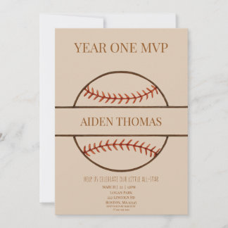 Year One MVP Baseball First Birthday Invitation Kaart