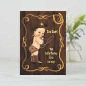Yee-Haw! Brunette Cowboy Rustic Baby shower Kaart (Staand voorkant)