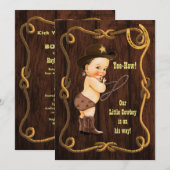 Yee-Haw! Brunette Cowboy Rustic Baby shower Kaart (Voorkant / Achterkant)