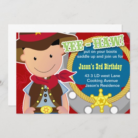 Yee Haw Cowboy Birthday Invitation Kaart (Voorkant / Achterkant)